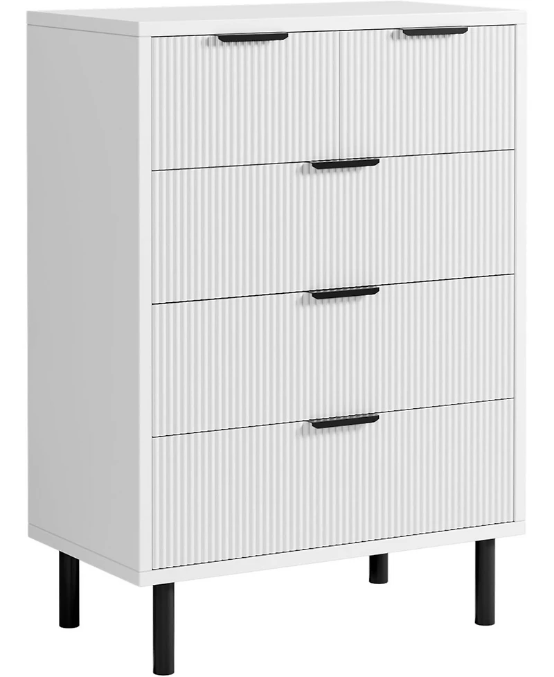 Gaomon | Tall 5-Drawer Oak Wood Wave-Fluted Design, Metal Legs, Anti-Tip Device Modern Storage Chest/Dresser