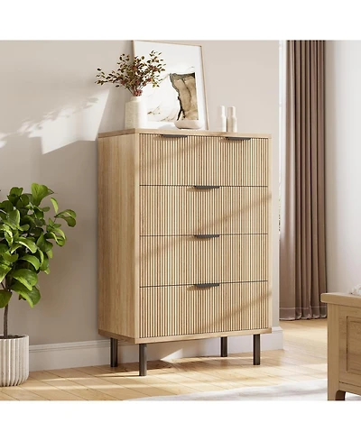 Gaomon | Tall 5-Drawer Oak Wood Wave-Fluted Design, Metal Legs, Anti-Tip Device Modern Storage Chest/Dresser