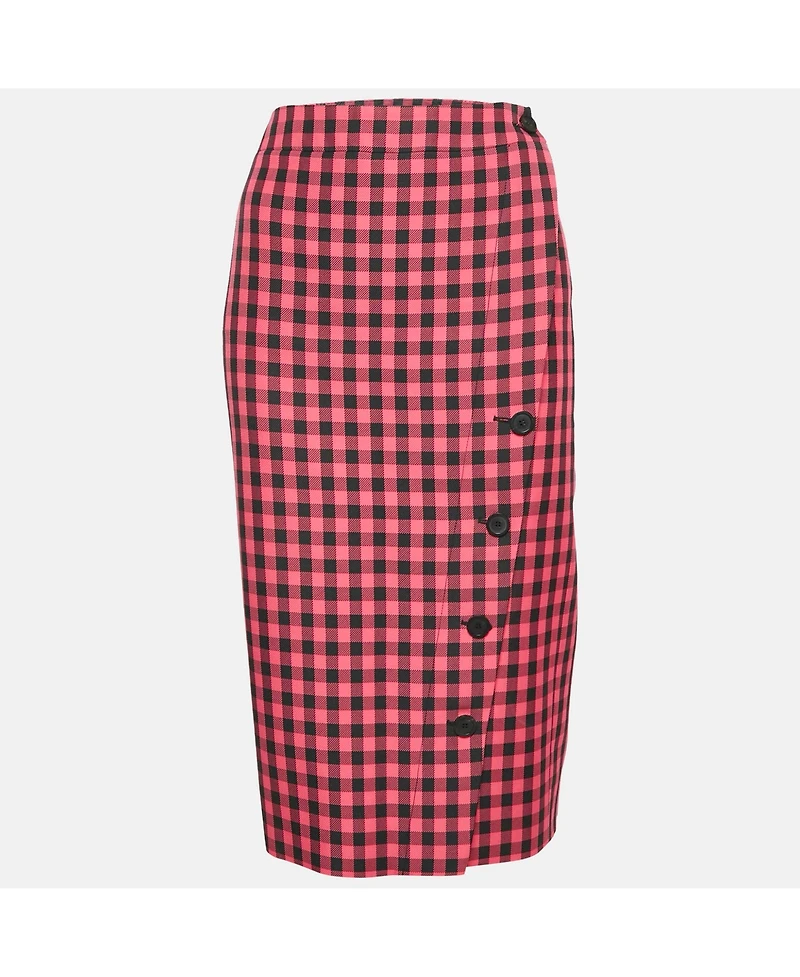 Pre-Owned Balenciaga Women's Pink Gingham Check Pencil Skirt