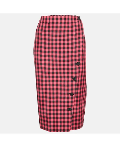 Pre-Owned Balenciaga Women's Pink Gingham Check Pencil Skirt