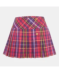 Pre-Owned Versace Women's Purple/multicolor Plaid Cotton Blend Pleated Skirt