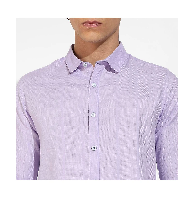 Campus Sutra Men's Lavender Self-Design Striped Shirt