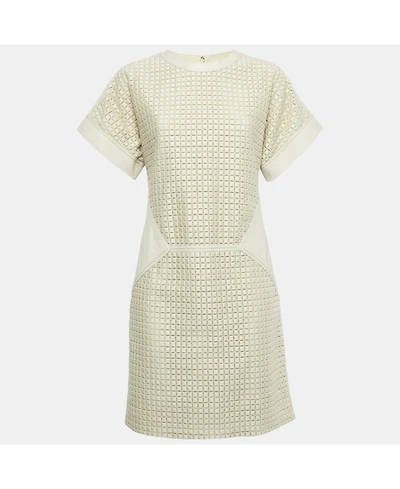 Pre-Owned Salvatore Ferragamo Women's Light Grey Patterned Cotton And Leather Short Dress