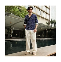 Campus Sutra Men's Indigo Blue Mosaic-Jacquard Shirt