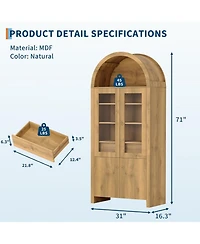 Gaomon 71" Tall Arched Kitchen Pantry Cabinet, Modern Farmhouse Kitchen Storage Cabinets with Open & Adjustable Shelves, Hidden Drawer & Glass Do