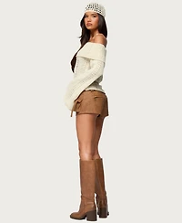 Edikted Women's Renna Distressed Fold Over Knit Top