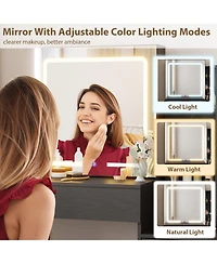 gaomon Vanity Desk with Sliding Mirror and Lights, Modern Makeup Table 4 Drawers 7 Storage Shelves