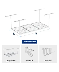 Fleximounts Ohk Series Ceiling Mounted Overhead Garage Storage Rack, White — 36" X 72"