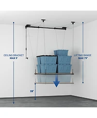 Fleximounts GL2B-e– 4×4 Ft Garage Lifting Storage Rack With Rubberwood Platform (Black)