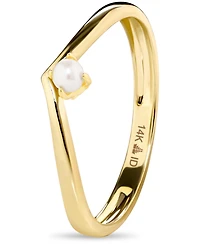 Devata Freshwater Pearl Wishbone Ring in 14K Gold, Size 7, approx. 1.3 grams.