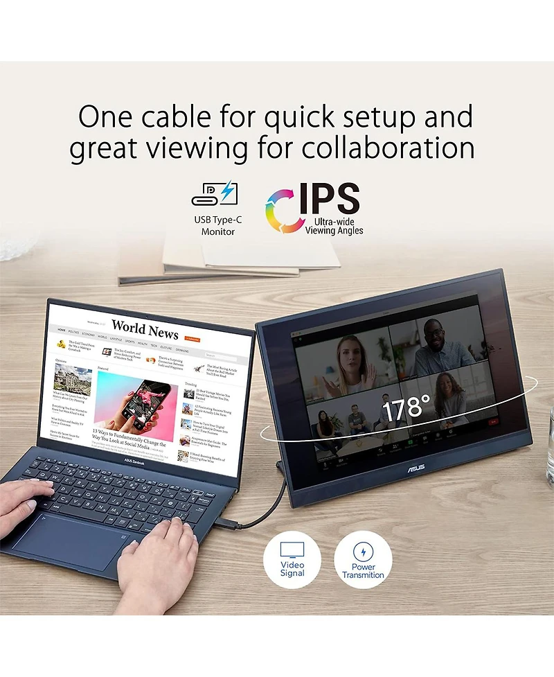 Asus Tek MB17AHG 17.3 in. Ips Panel Fhd 1920 x 1080 16-9 Scale 5 ms 144HZ 2XUSB-c Hdmi Portable Monitor, Black