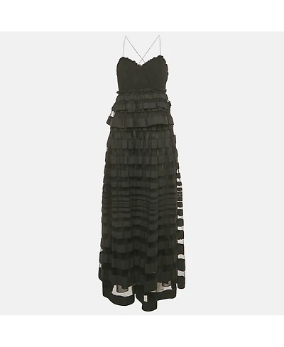Pre-Owned Salvatore Ferragamo Women's Black Ruffled Sleeveless Long Dress