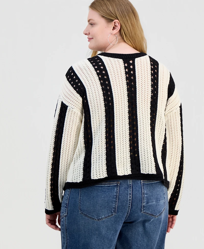 And Now This Trendy Plus Size Pointelle Stripe Crewneck Sweater, Macy's Exclusive