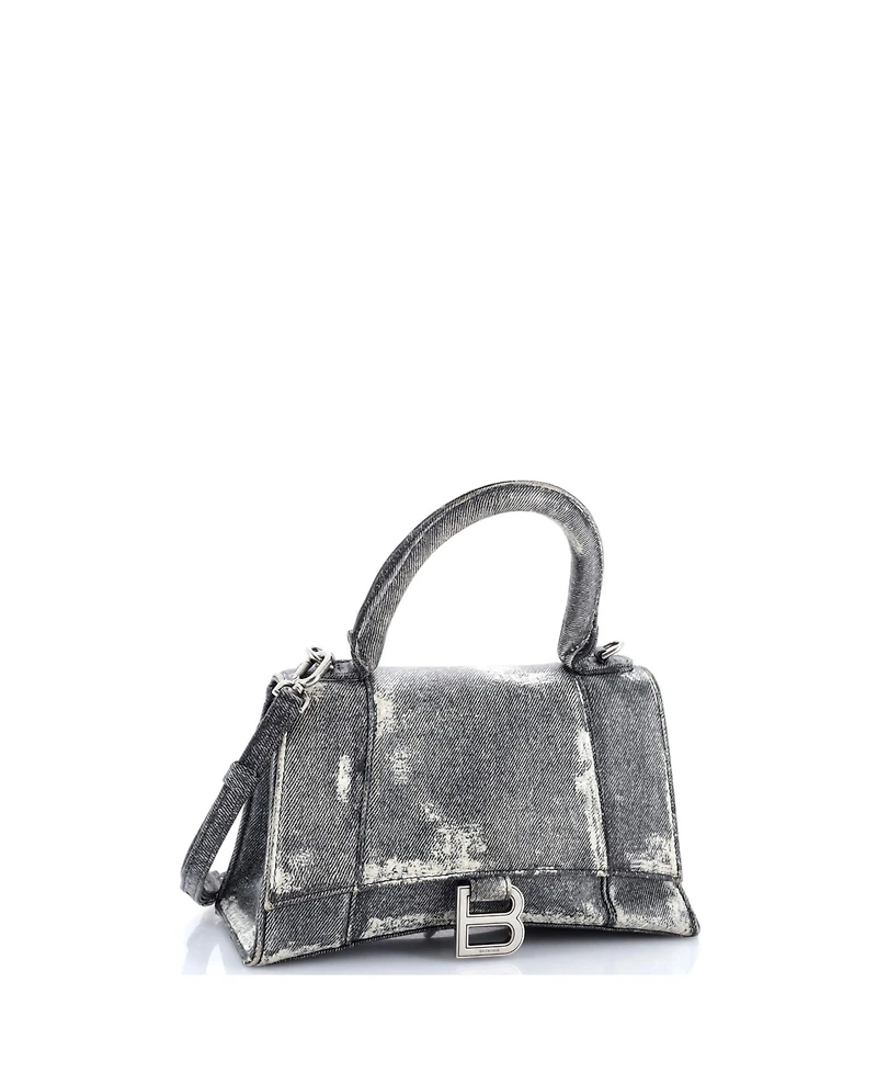 Pre-Owned Balenciaga Small Hourglass Top Handle Bag Denim Printed Leather