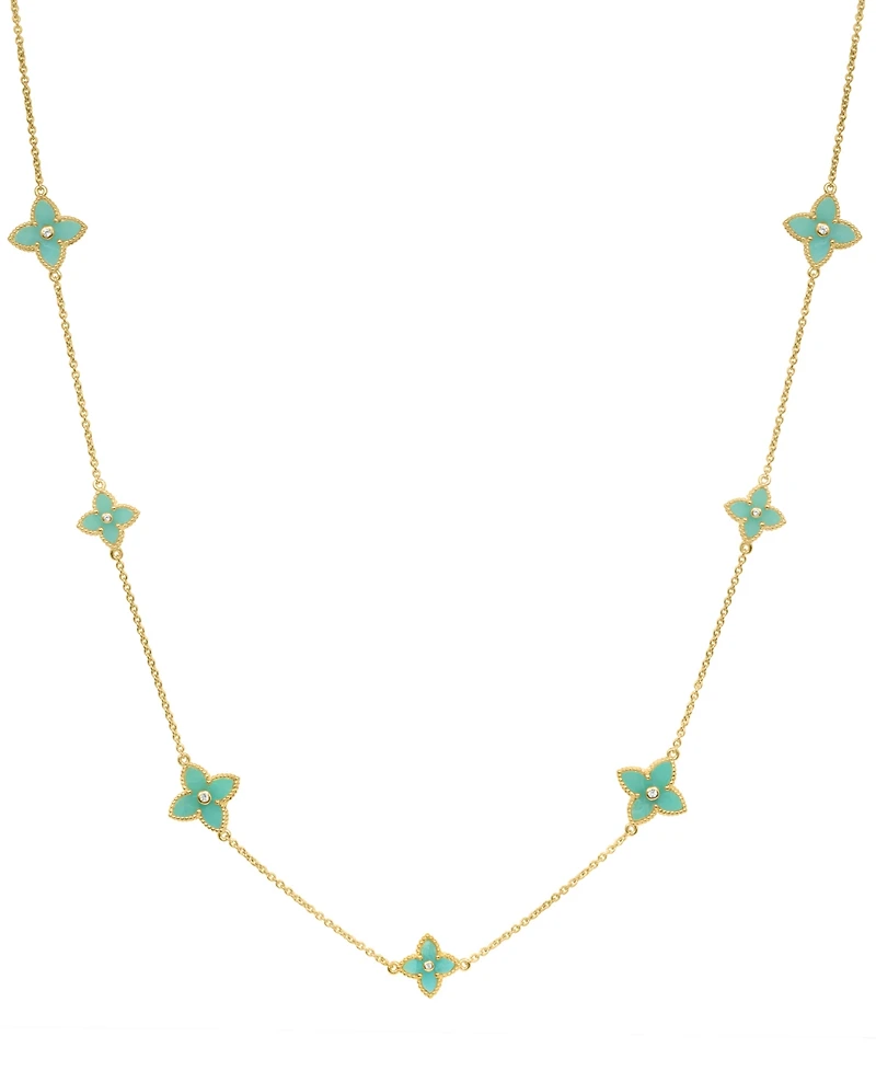 Effy Collection Amazonite (30-5/8 ct. t.w.) and White Topaz (1/4 ct. t.w.) Necklace in 14k Yellow Gold Over Silver