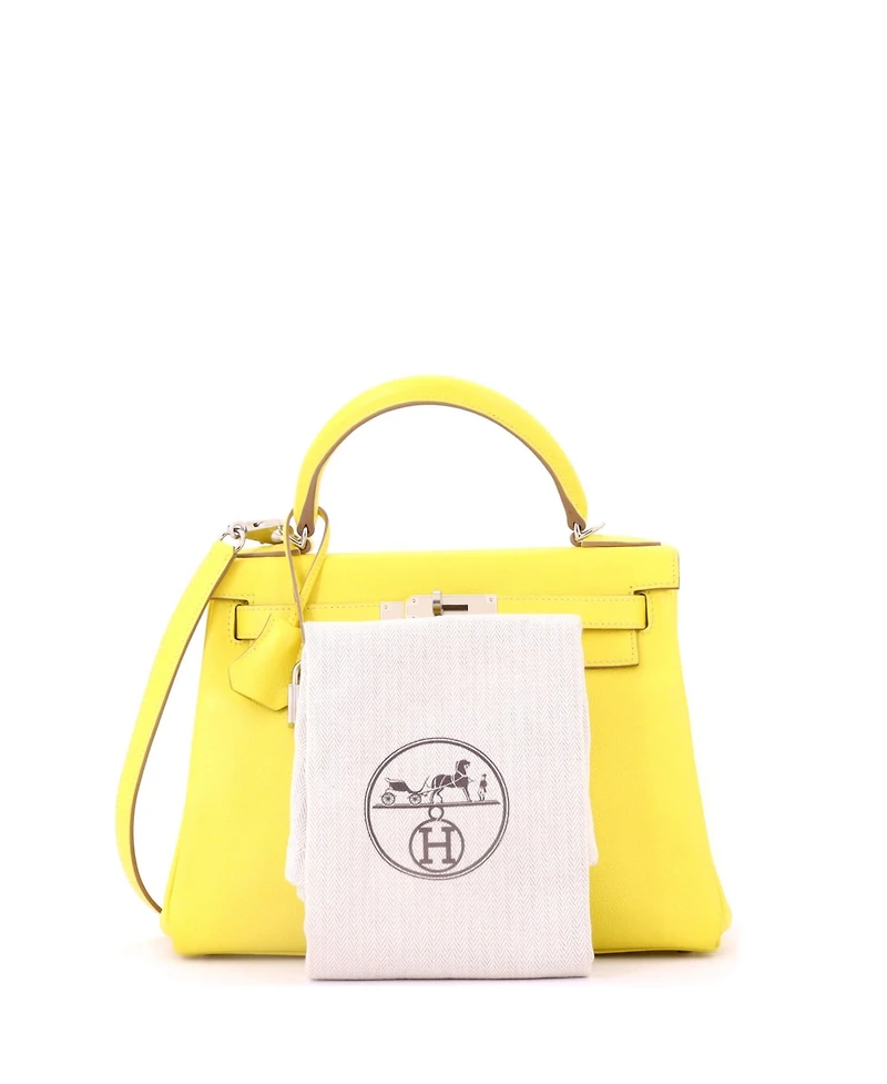 Pre-Owned HERMES Kelly 28 Handbag Yellow Evercolor with Palladium Hardware