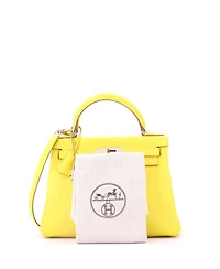 Pre-Owned HERMES Kelly 28 Handbag Yellow Evercolor with Palladium Hardware