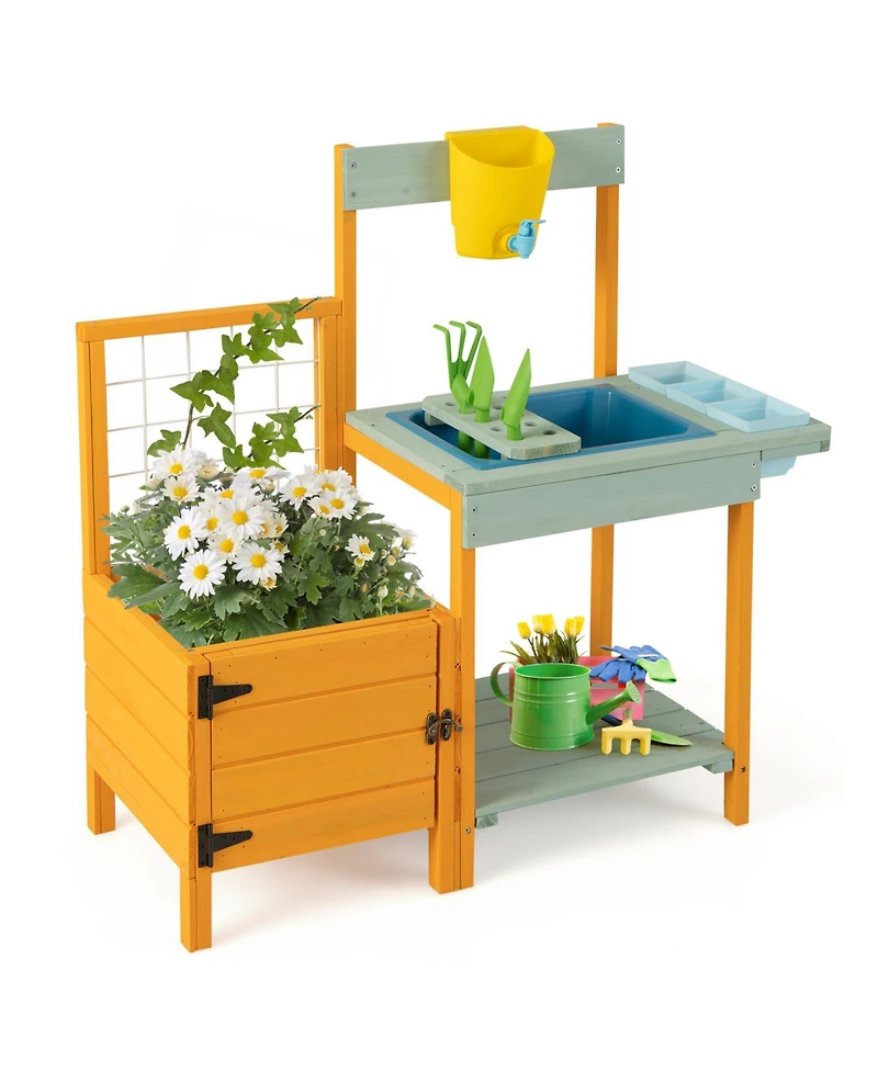 Kids Outdoor Potting Bench with See-Through Window