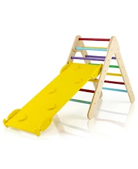 Skonyon 3-in-1 Wooden Climbing Triangle Set Triangle Climber with Ramp-Multicolor