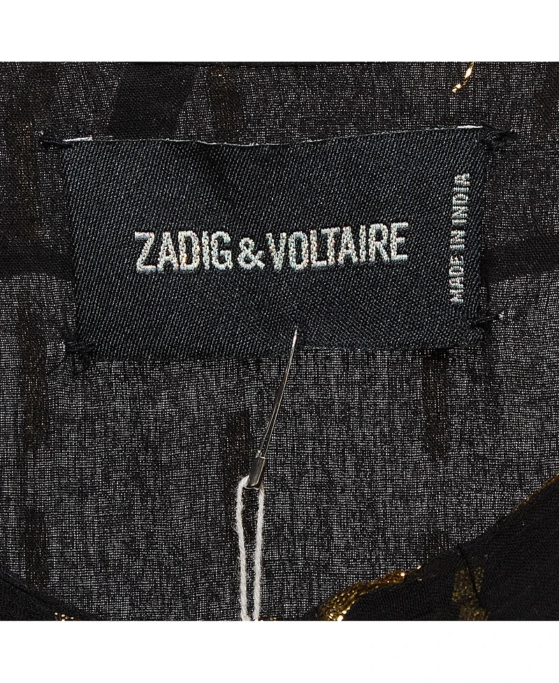 Pre-Owned Zadig & Voltaire Women's Black & Gold Shiny Crepe Ruffled Dress