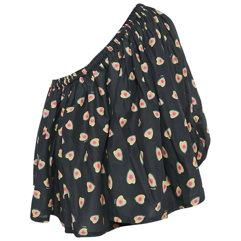 Pre-Owned Zadig & Voltaire Women's Hearts Print Cotton One Shoulder Coeur Top