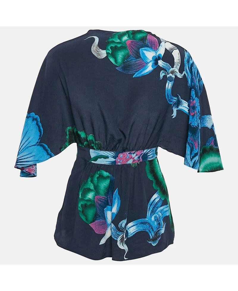 Pre-Owned Roberto Cavalli Women's Multicolor Printed Silk V-Neck Top