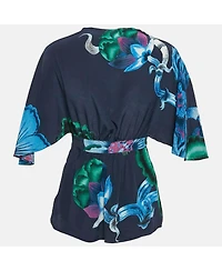 Pre-Owned Roberto Cavalli Women's Multicolor Printed Silk V-Neck Top