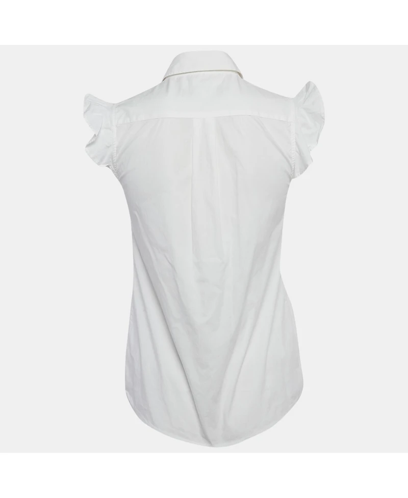 Pre-Owned Love Moschino Women's White Button Front Cap Sleeve Blouse