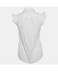 Pre-Owned Love Moschino Women's White Button Front Cap Sleeve Blouse