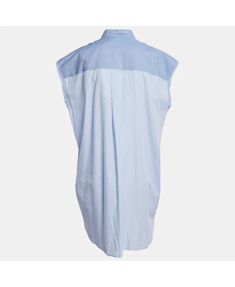 Pre-Owned Zadig & Voltaire Women's Blue Stripe Cotton Button Front Ruffled Rilt Mini Dress