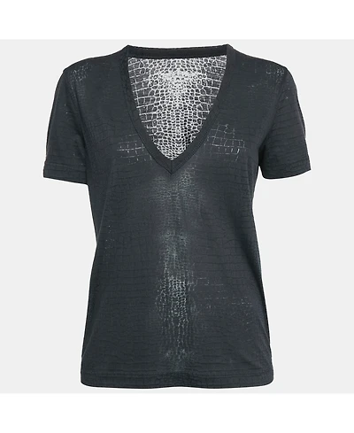 Pre-Owned Zadig & Voltaire Women's Dark Grey Reptile Print Knit V-Neck Top