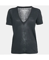 Pre-Owned Zadig & Voltaire Women's Dark Grey Reptile Print Knit V-Neck Top