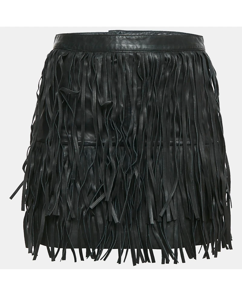Pre-Owned Zadig & Voltaire Women's Black Leather Fringed Mini Skirt