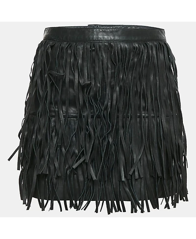 Pre-Owned Zadig & Voltaire Women's Black Leather Fringed Mini Skirt