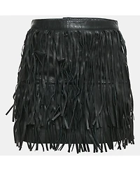 Pre-Owned Zadig & Voltaire Women's Black Leather Fringed Mini Skirt