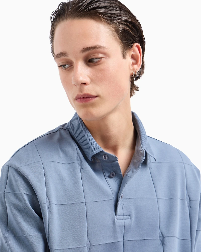 A|X Armani Exchange Men's Short Sleeve Large Grid Pattern Polo Shirt