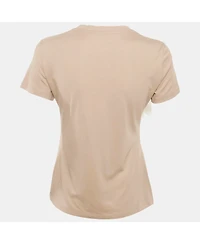 Pre-Owned Roberto Cavalli Women's Beige Cotton And Modal Faux Feather Detail T-Shirt