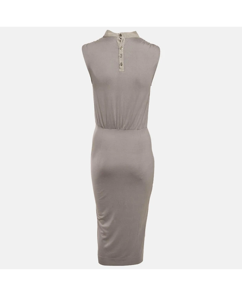 Pre-Owned Love Moschino Women's Grey Jersey And Satin Sleeveless Midi Dress