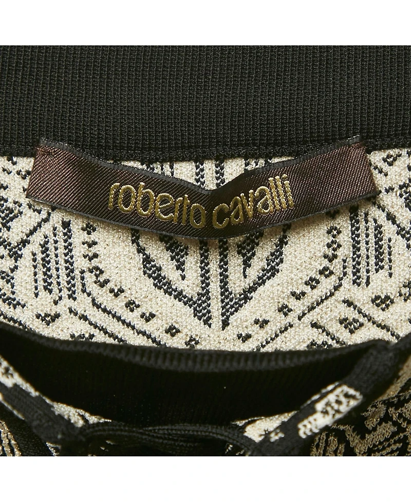 Pre-Owned Roberto Cavalli Women's Black Lurex Jacquard Lace-Up Pencil Skirt