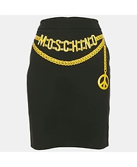 Pre-Owned Moschino Women's Couture Black Logo & Chain Print Crepe Mini Skirt