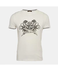 Pre-Owned Roberto Cavalli Men's Cream Printed Jersey T-Shirt