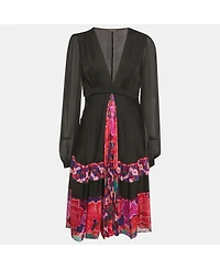 Pre-Owned Roberto Cavalli Women's Black Printed Silk Midi Dress
