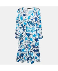 Pre-Owned Love Moschino Women's Blue/white Paint Splashed Satin Midi Dress