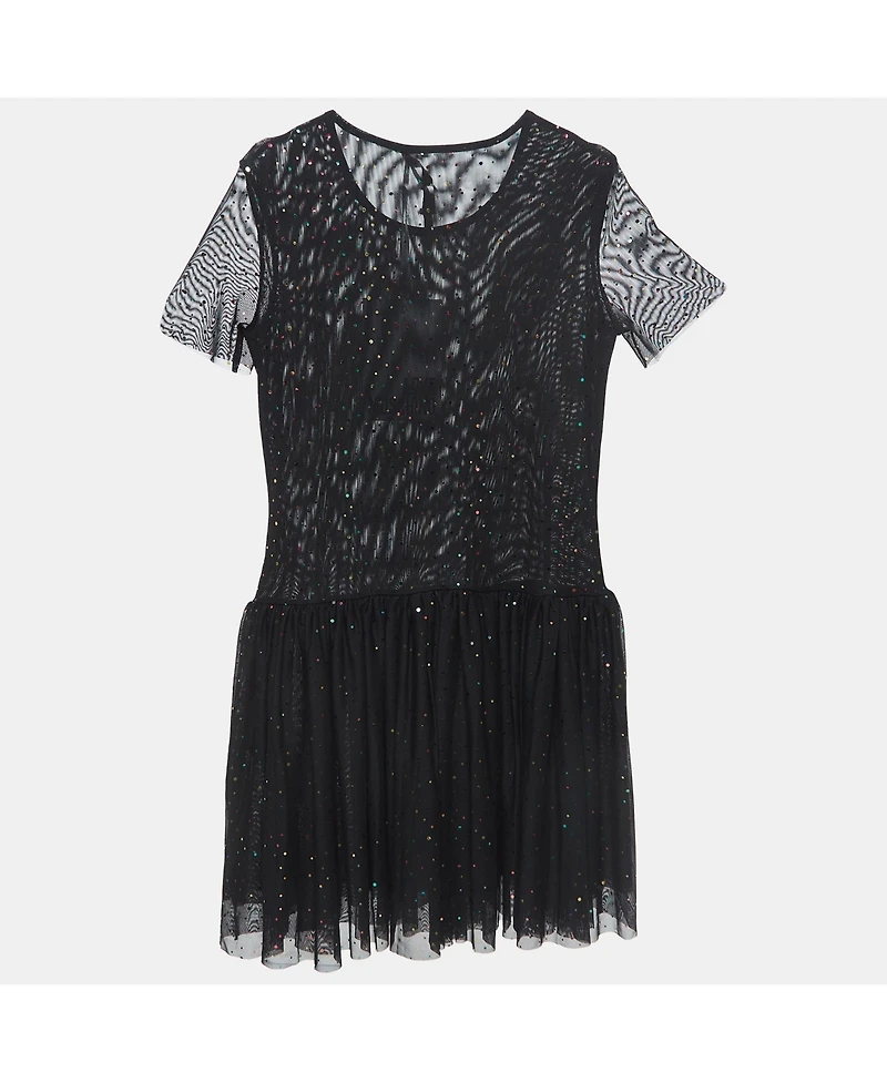 Pre-Owned Love Moschino Women's Black Dotted Tulle Gathered Mini Dress