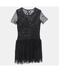 Pre-Owned Love Moschino Women's Black Dotted Tulle Gathered Mini Dress