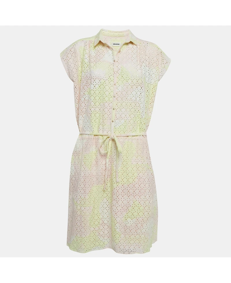 Pre-Owned Zadig & Voltaire Women's Pink & Yellow Eyelet Cotton Camo Dress