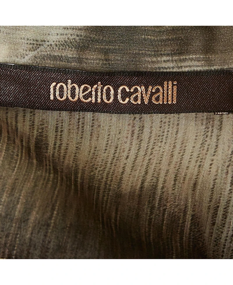 Pre-Owned Roberto Cavalli Women's Brown Animal Print Silk Sheer Shirt