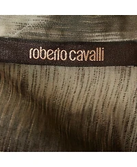 Pre-Owned Roberto Cavalli Women's Brown Animal Print Silk Sheer Shirt