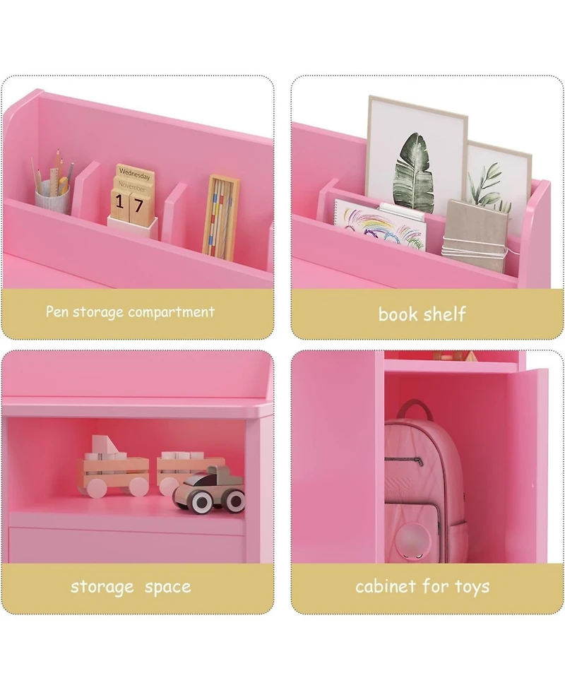 Gaomon kids desk and chair set with hutch and storage cabinet, wooden study table for boys and girls, ideal for writing, computer work, and learning.