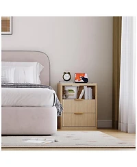 gaomon Fluted Nightstand Set of 2, Bedside Table Built-in Charging Station, Featuring 2 Drawer & Open Storage Space, Mid Century Modern Night Stand